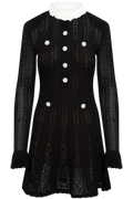 Black Flower Trim Knit Mini Dress - Black