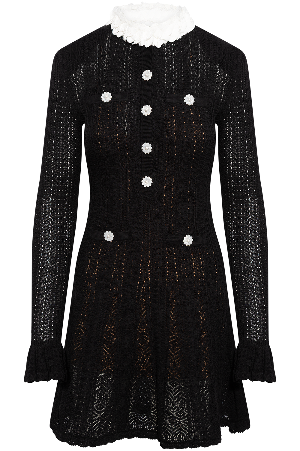 Black Flower Trim Knit Mini Dress - Black