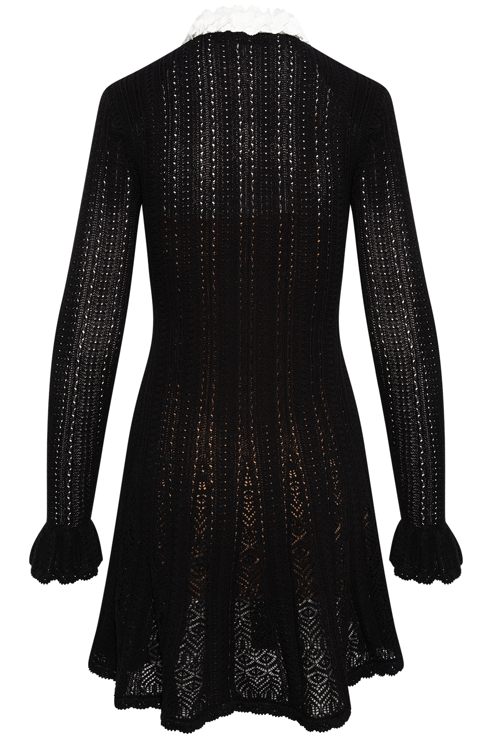 Black Flower Trim Knit Mini Dress - Black