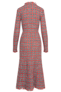 Red Check Frayed Knit Midi Dress - Red