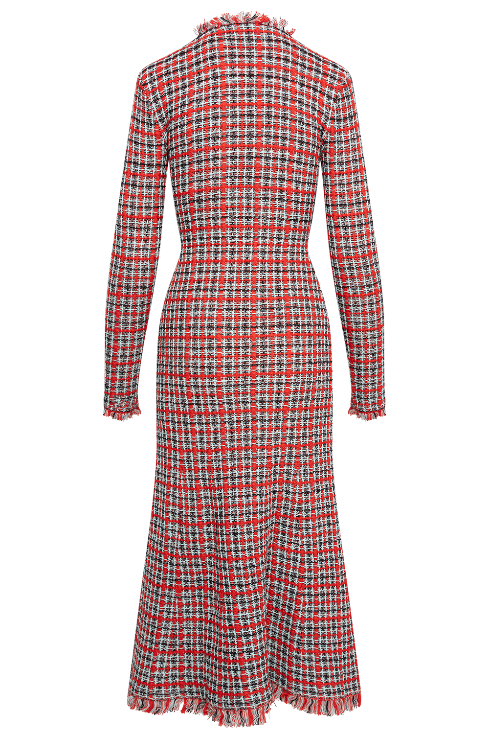 Red Check Frayed Knit Midi Dress - Red