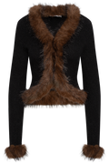 Black Faux Fur Knit Cardigan - Black