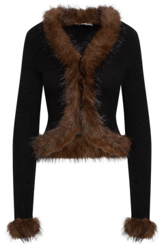 Black Faux Fur Knit Cardigan - Black