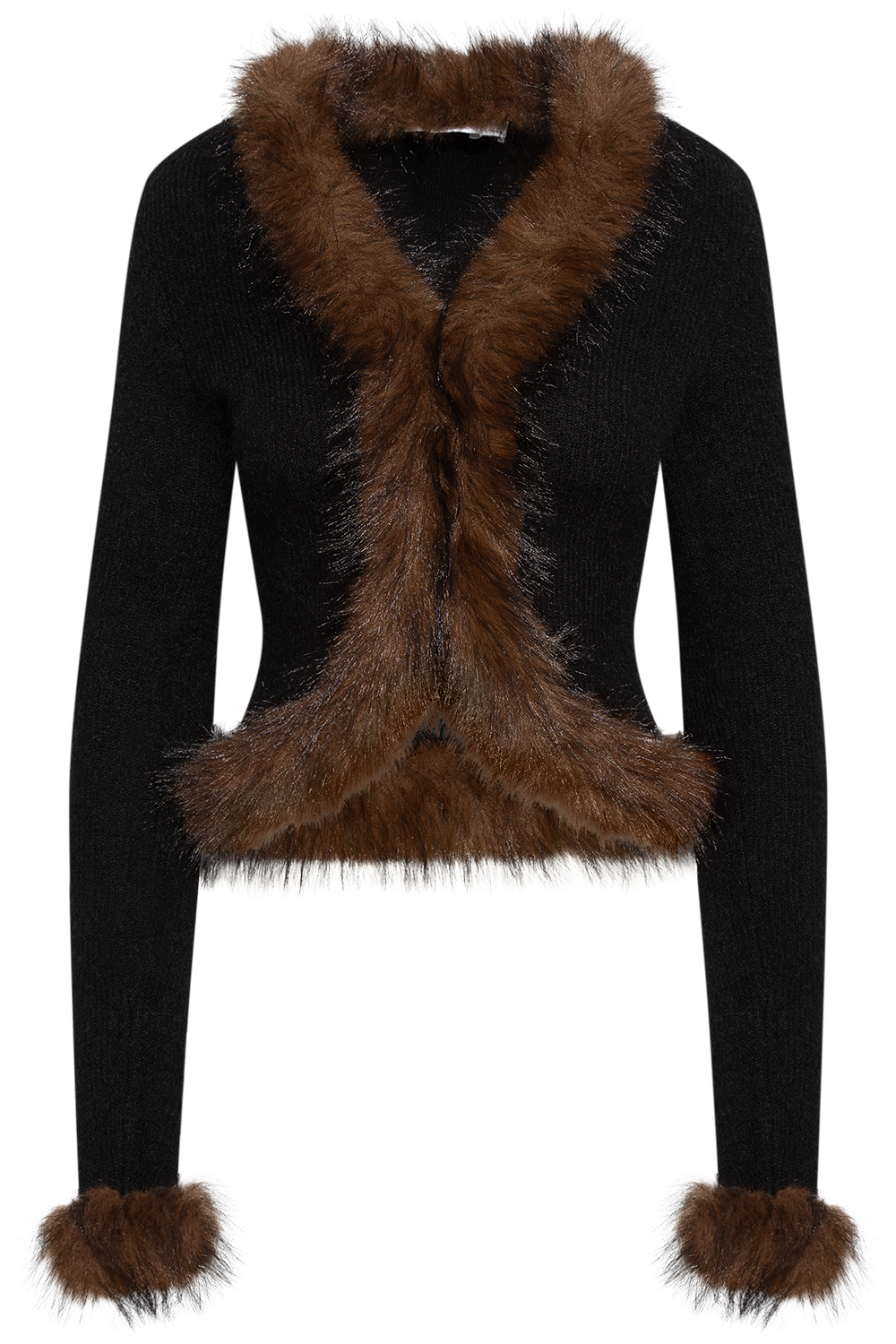 Black Faux Fur Knit Cardigan - Black