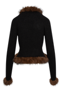 Black Faux Fur Knit Cardigan - Black