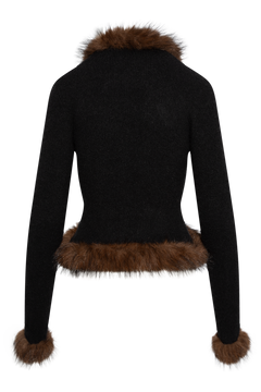 Black Faux Fur Knit Cardigan - Black