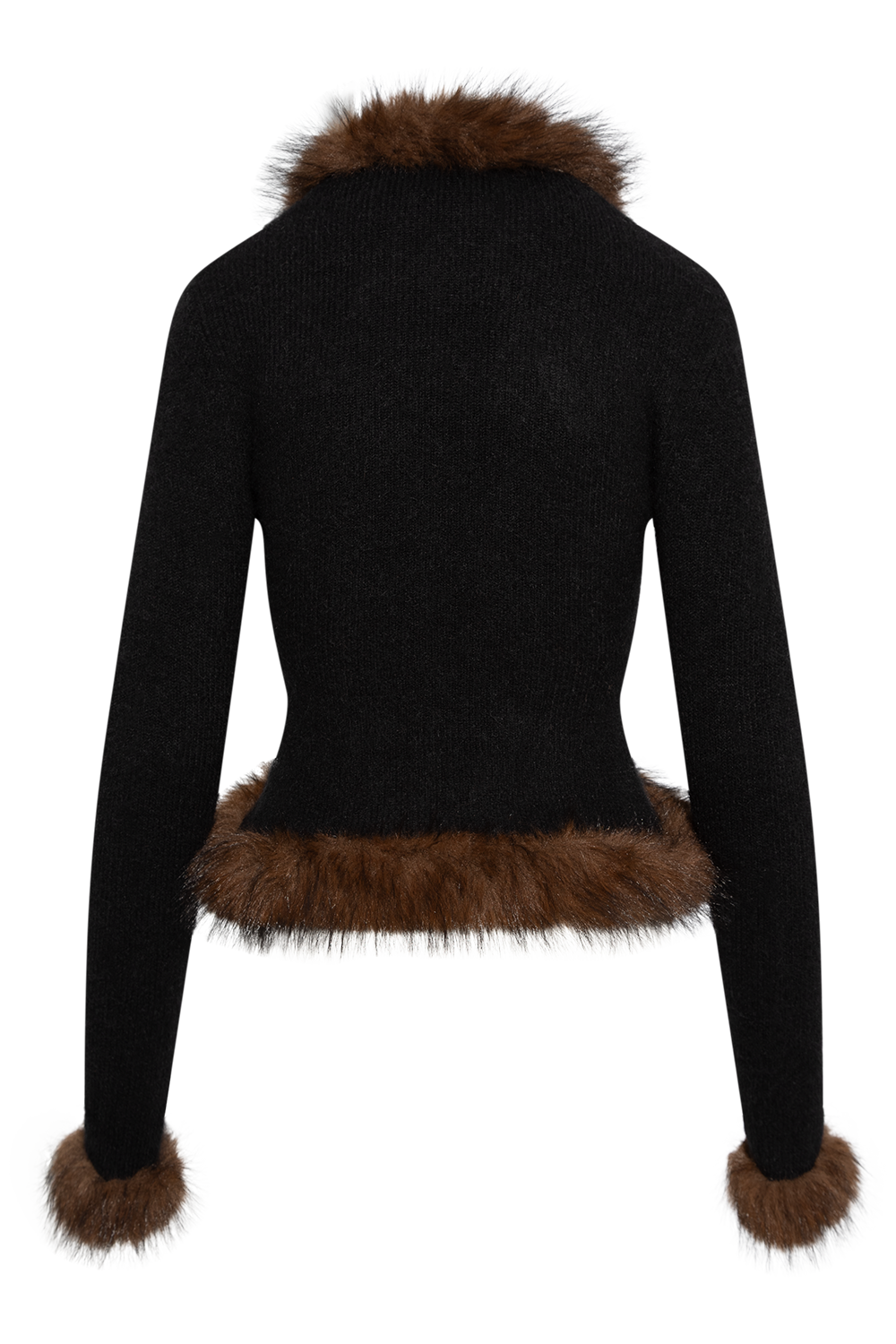 Black Faux Fur Knit Cardigan - Black