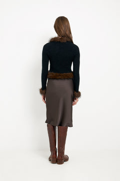 Black Faux Fur Knit Cardigan - Black