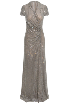 Grey Rhinestone Mesh Wrap Maxi Dress - Grey