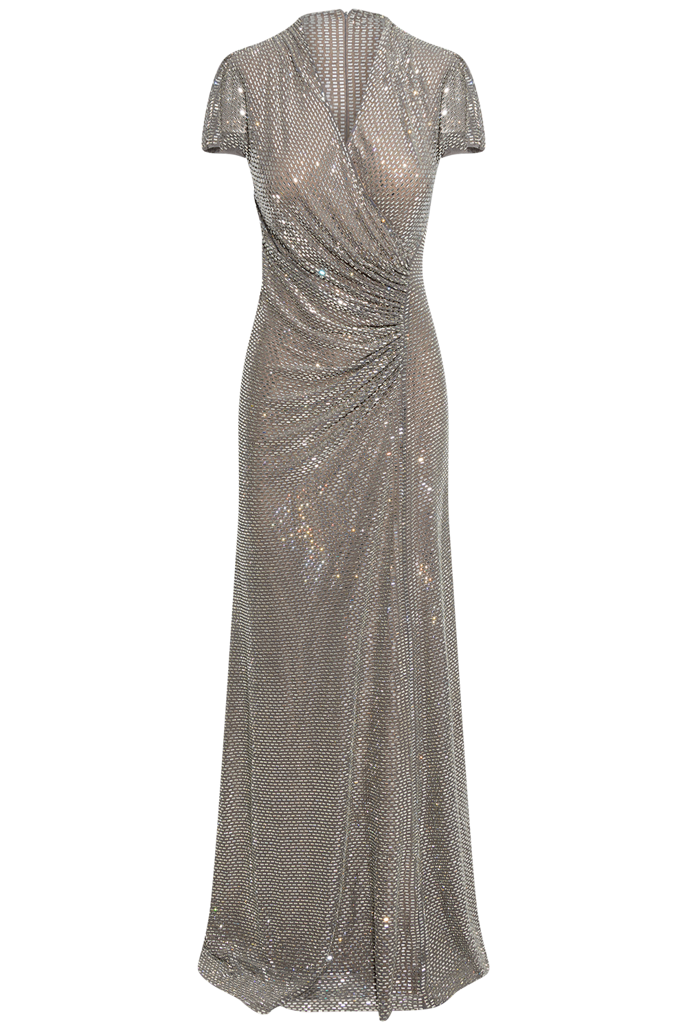Grey Rhinestone Mesh Wrap Maxi Dress - Grey