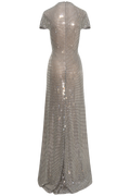 Grey Rhinestone Mesh Wrap Maxi Dress - Grey