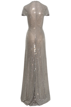 Grey Rhinestone Mesh Wrap Maxi Dress - Grey