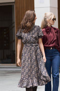 Grete Cord Midi Dress - Navy Flower