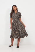 Grete Cord Midi Dress - Navy Flower