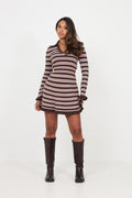 Marie Knitted Stripe Dress - Brown/Light Pink