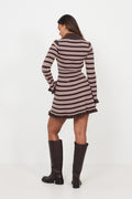 Marie Knitted Stripe Dress - Brown/Light Pink