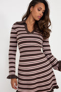 Marie Knitted Stripe Dress - Brown/Light Pink