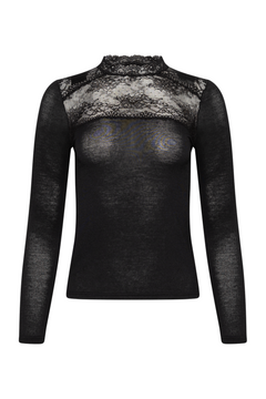 Perfect Line Cashmere Lace Carré Long Sl. - Black