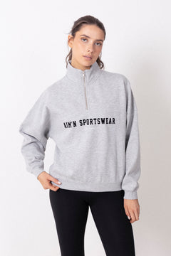 Varsity Sweat Half Zip - Grey Melange