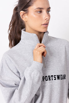 Varsity Sweat Half Zip - Grey Melange