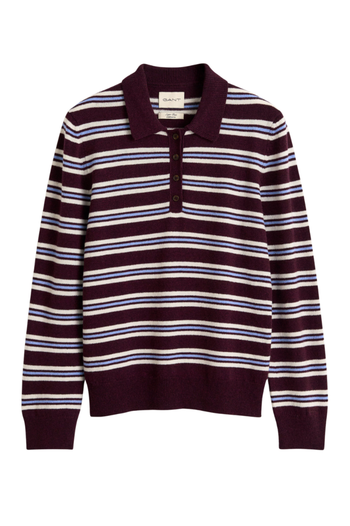 Superfine Lambswool Striped Rugger - Darkened Wine
