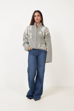 Tine Floral Cardigan - Grey Mix