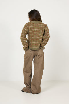 Kate Check Cardigan - Green Mix