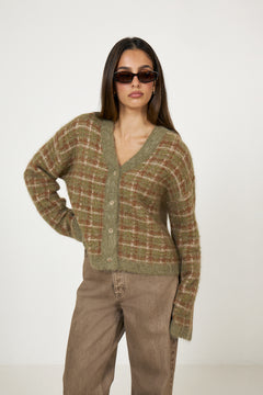 Kate Check Cardigan - Green Mix
