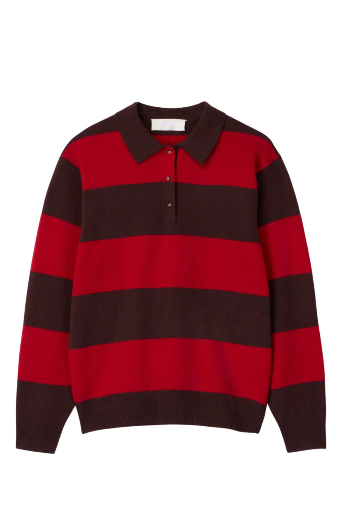 Estate Pique Sweater - Chocolate Brown And Crimson Stripe