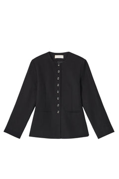 Tailored Round Neck Blazer - Jet Black