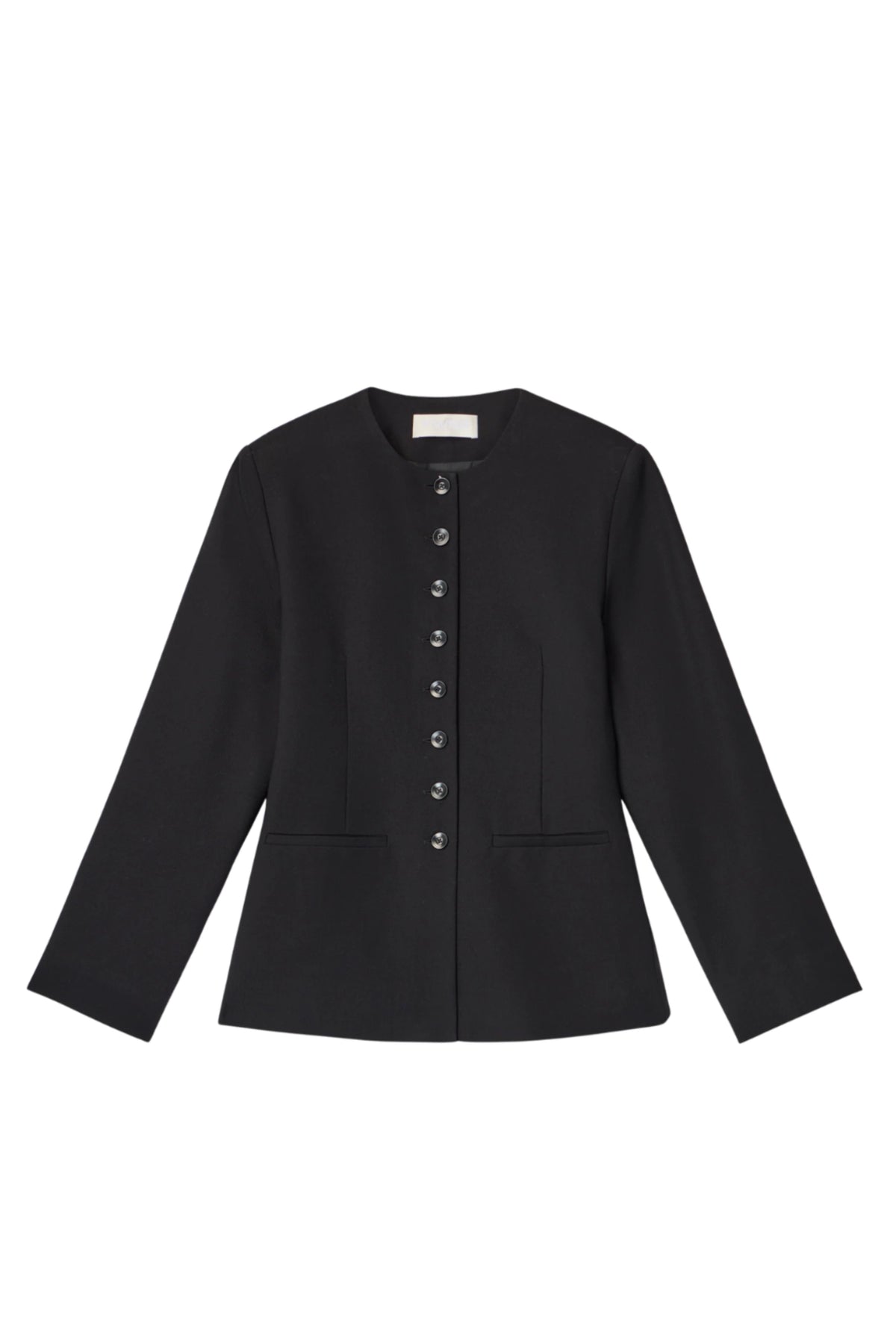 Tailored Round Neck Blazer - Jet Black