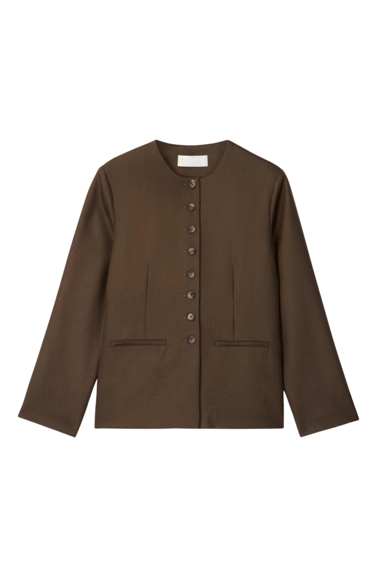 Tailored Round Neck Blazer - Dark Olive