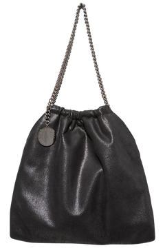 Falabella Medium Drawstring Eco Shaggy Deer W/ruthenium Chain - Black