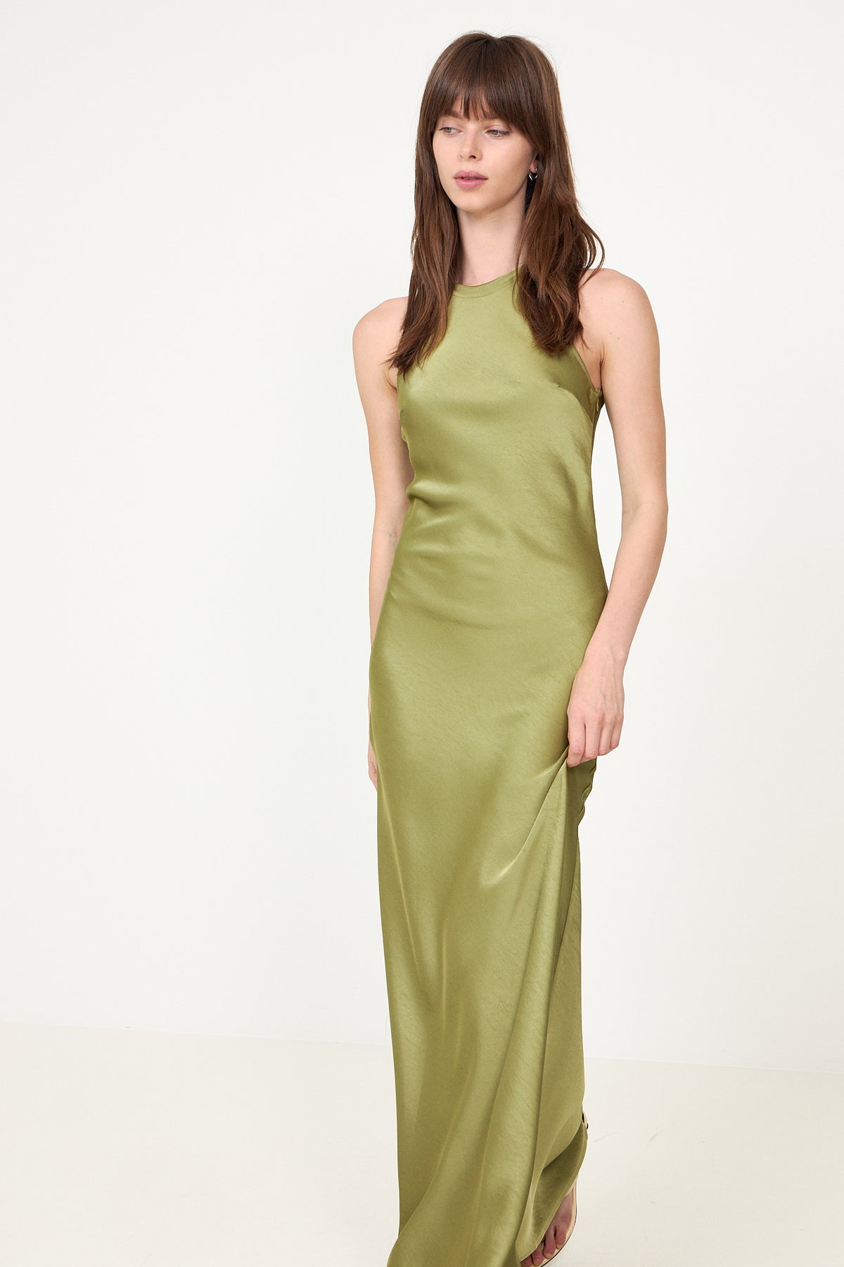 Celinie Heavy Sateen Dress - Sage Green