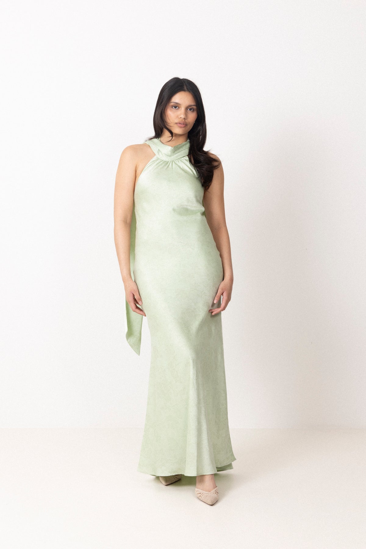 Fiona Pattern Satin Dress - Light Green