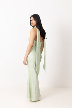 Fiona Pattern Satin Dress - Light Green