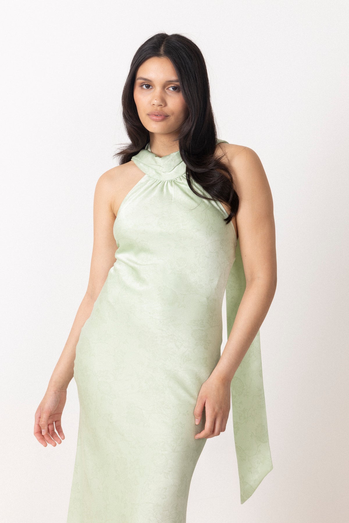 Fiona Pattern Satin Dress - Light Green