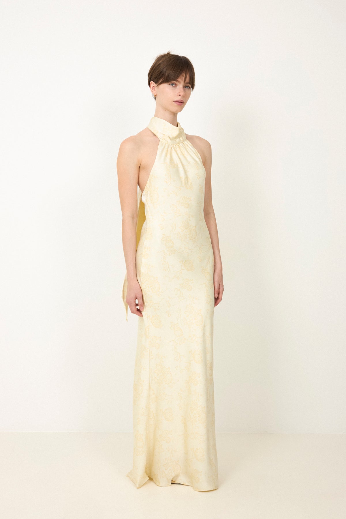 Fiona Pattern Satin Dress - Light Yellow