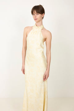 Fiona Pattern Satin Dress - Light Yellow