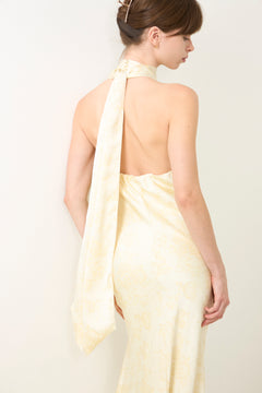 Fiona Pattern Satin Dress - Light Yellow