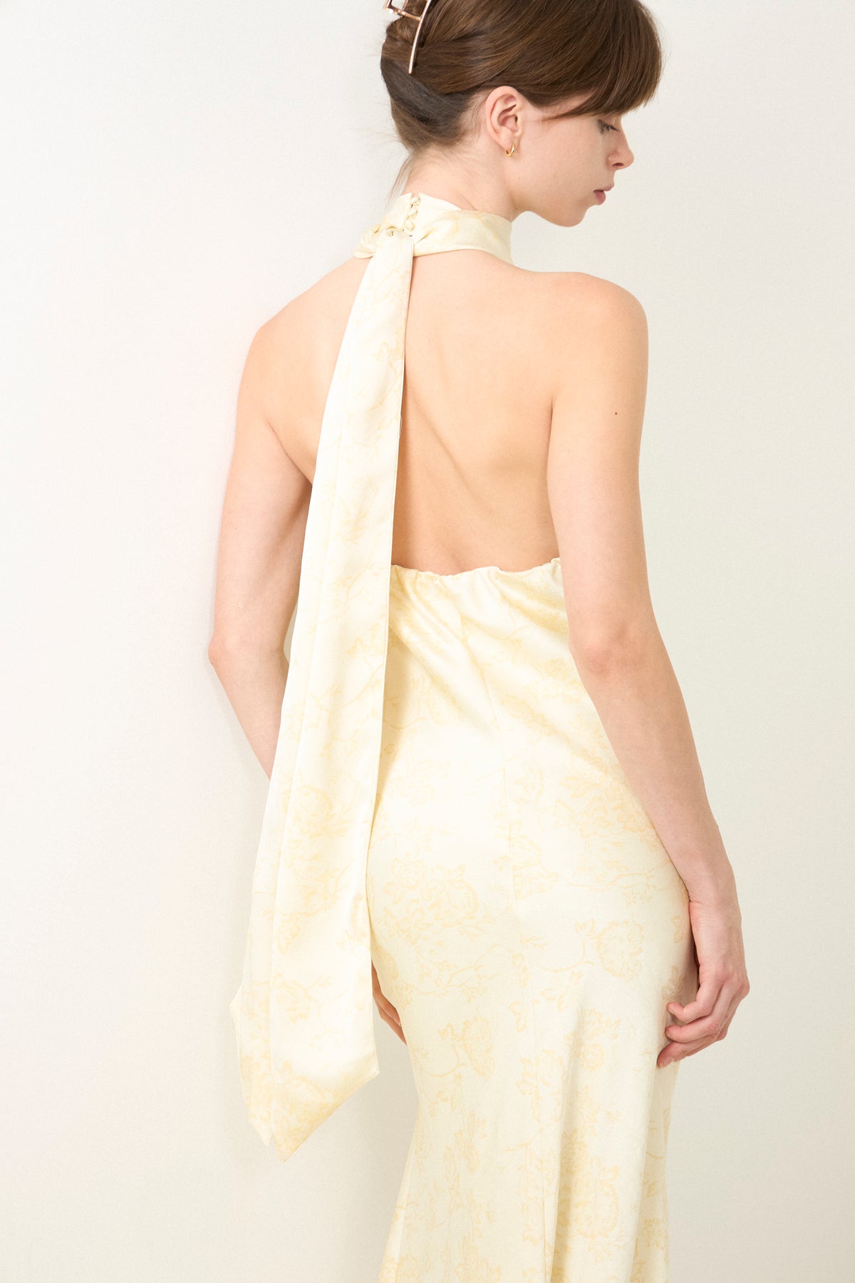 Fiona Pattern Satin Dress - Light Yellow