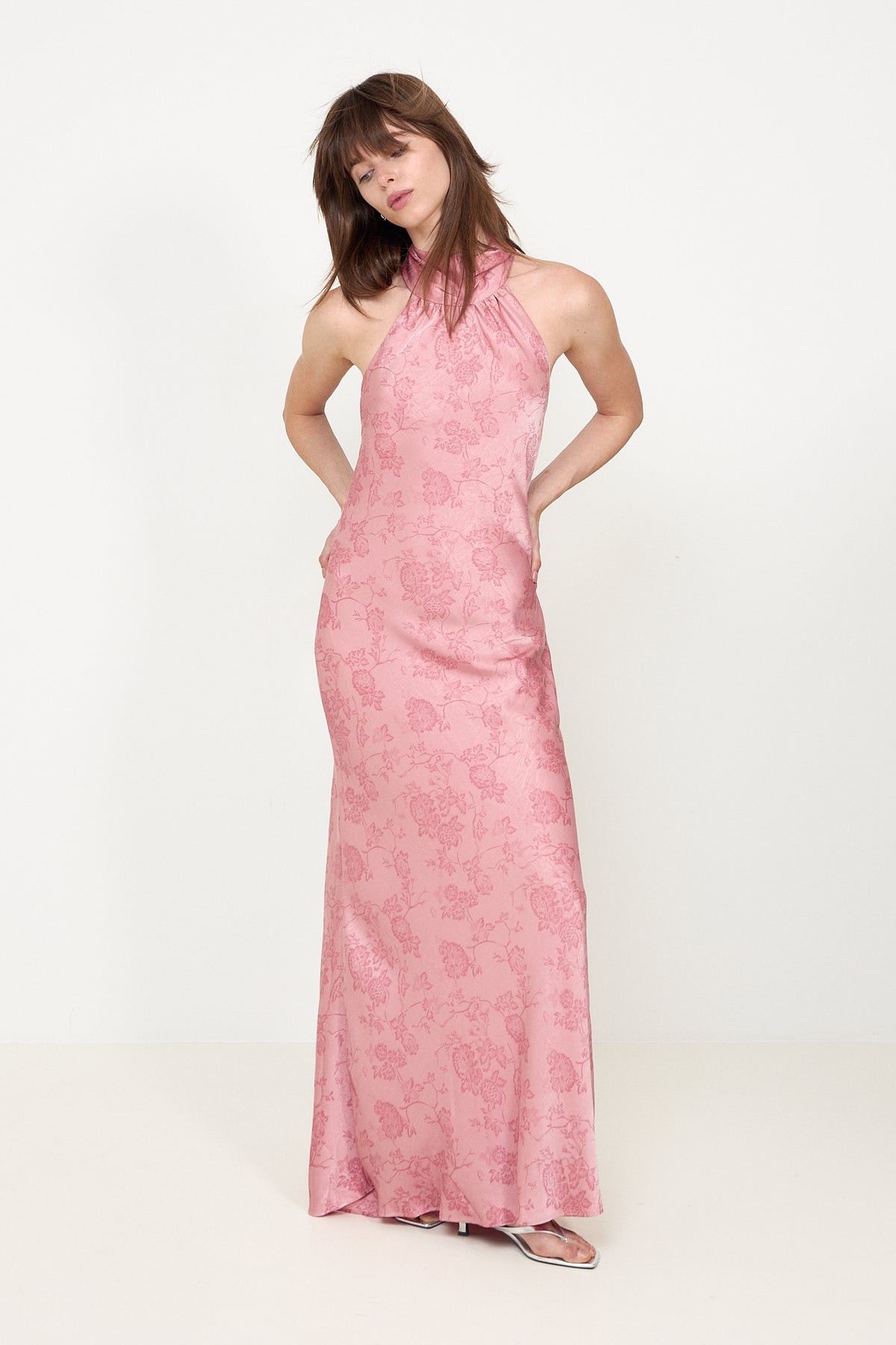 Fiona Pattern Satin Dress - Light Pink