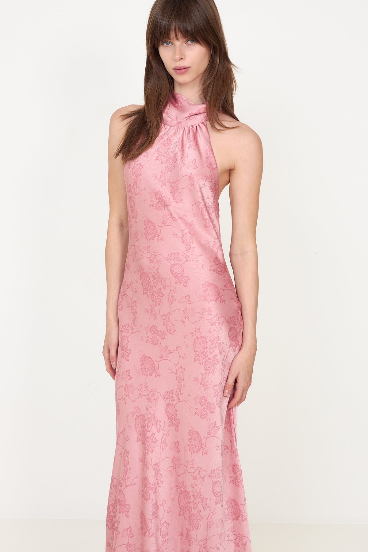 Fiona Pattern Satin Dress - Light Pink