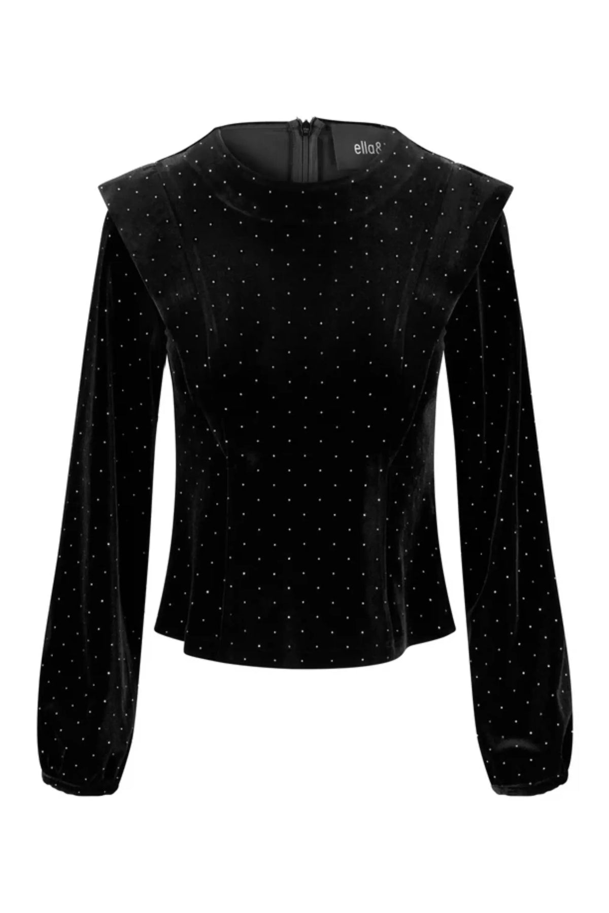 Kendra Stud Velour Blouse - Black