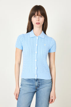 Ss Cllr Crdi-Short Sleeve-Cardigan - Baby Blue