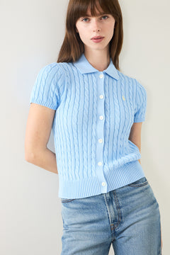 Ss Cllr Crdi-Short Sleeve-Cardigan - Baby Blue