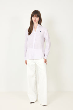 Classic Fit Striped Linen Shirt - 1994AF Hint Of Pink-White