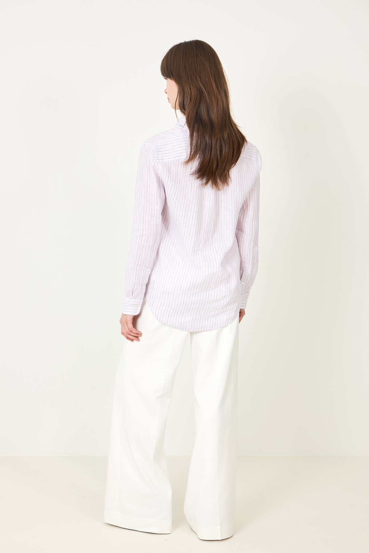 Classic Fit Striped Linen Shirt - 1994AF Hint Of Pink-White