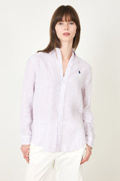 Classic Fit Striped Linen Shirt - 1994AF Hint Of Pink-White