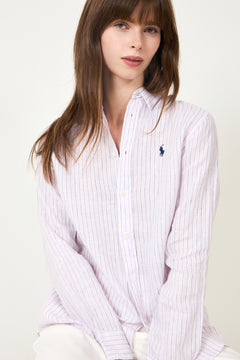 Classic Fit Striped Linen Shirt - 1994AF Hint Of Pink-White
